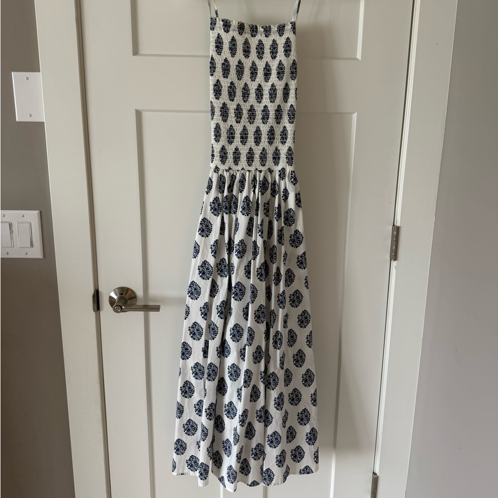 J. Crew White and Blue Midi Dress